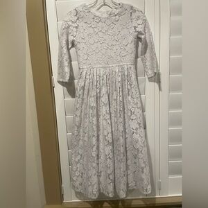 Blush White Lace Dress Long Sleeve Pleated size 10/12